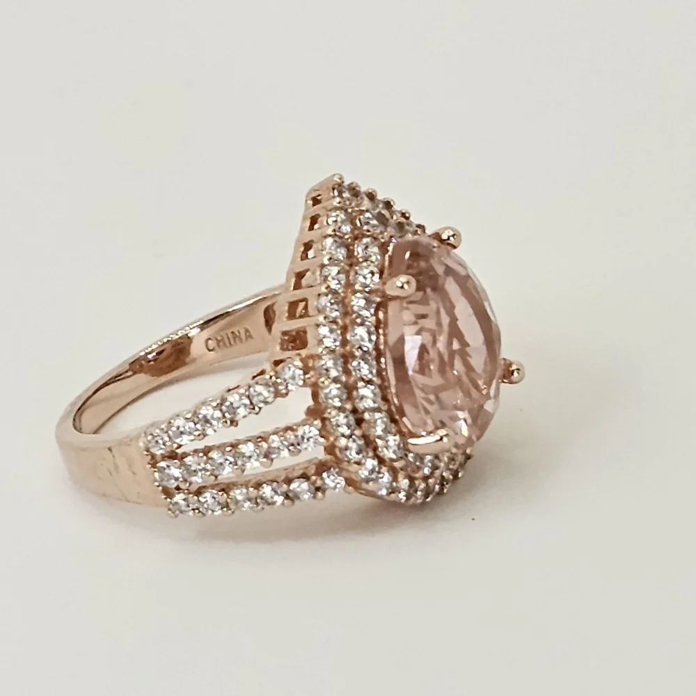 Genuine Morganite & White Zircon Sterling Silver With 18k Rose Gold Overlay Sz 7 - Picture 6 of 12